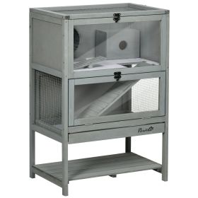 Hamster Cage Wooden 2-Tier Small Animal Hutch Exercise Playhouse Grey
