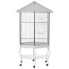 77" Flight Bird Cage Hexagon Covered Canopy, Portable Bird Aviary With Storage, Gray and White
