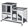 Elevated Bunny Cage Indoor Rabbit Hutch with Wheels Ramp Removable Tray for Guinea Pigs Gray