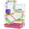 5 Tiers Hamster Cage Portable Animal Travel Carrier w/ Exercise Wheels Tube, Pink