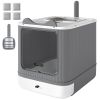 Cat Litter Box with Lid, Enclosed Litter Box for Medium Cats, Front-Entry and Top-Exit, Scoop, Deodorizer Bag, White
