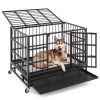 38 Inch Foldable Heavy-Duty Metal Dog Cage with Lockable Rolling Casters and Tray