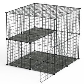2Tier Cat Cage Playpen Indoor Pet Enclosures Kitten Kennel House Detachable Cat Crate with Climbing Ladder 2 Doors for 1-2 Cats for Ferret Squirrel Sm