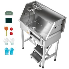 34" Dog Washing Station, Stainless Steel Pet Grooming Tub Bathtub, Professional Dog Wash Sink with Shower, Faucet, Soap Holder