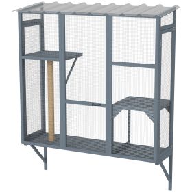 Catio Outdoor, Window Catio for 2-3 Large Indoor Cats w/ 2 Jumping Platforms, Scratching Post, for Playing, Napping