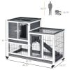 Elevated Bunny Cage Indoor Rabbit Hutch with Wheels Ramp Removable Tray for Guinea Pigs Gray