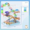 5-Tier Hamster Cage, Portable Animal Travel Carrier with Exercise Wheels, Tube, Light Blue