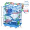 5 Tiers Hamster Cage, Extra Large, Small Animal House, Wheels, Tubes, Water Bottle, Ladder, Blue