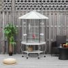 77" Flight Bird Cage Hexagon Covered Canopy, Portable Bird Aviary With Storage, Gray and White