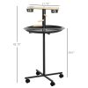 Bird Feeder Stand Portable Parrot Perch Play Stand with Wheels Stainless Steel Bowls Round Tray Grey