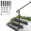 Handrails for Outdoor Steps 2-3 Step Railings Wrought Iron Handrail Stair Railings for Steps Black Iron Railings for Steps Wall and Floor Mounted with
